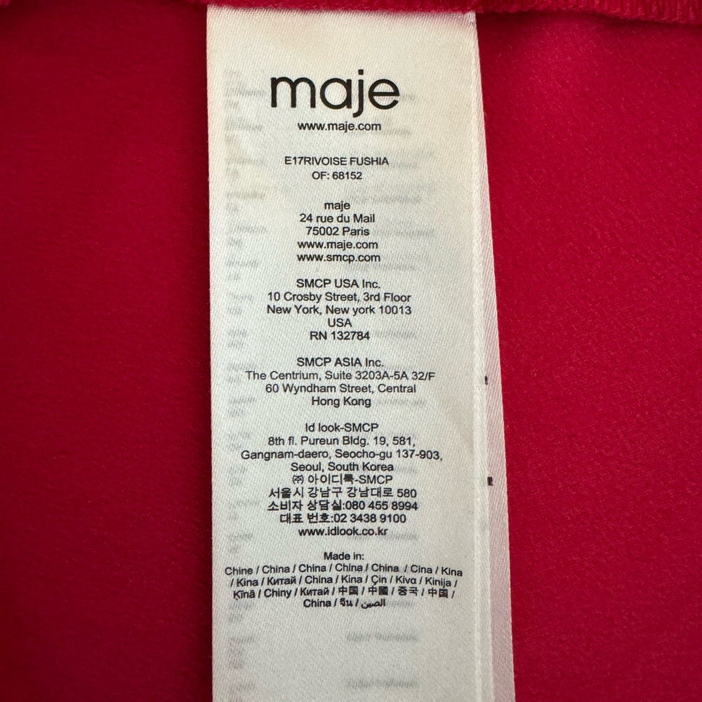 NWOT Maje Rivoise Fushia Belted Long Sleeve Dress - Picture 2 of 9